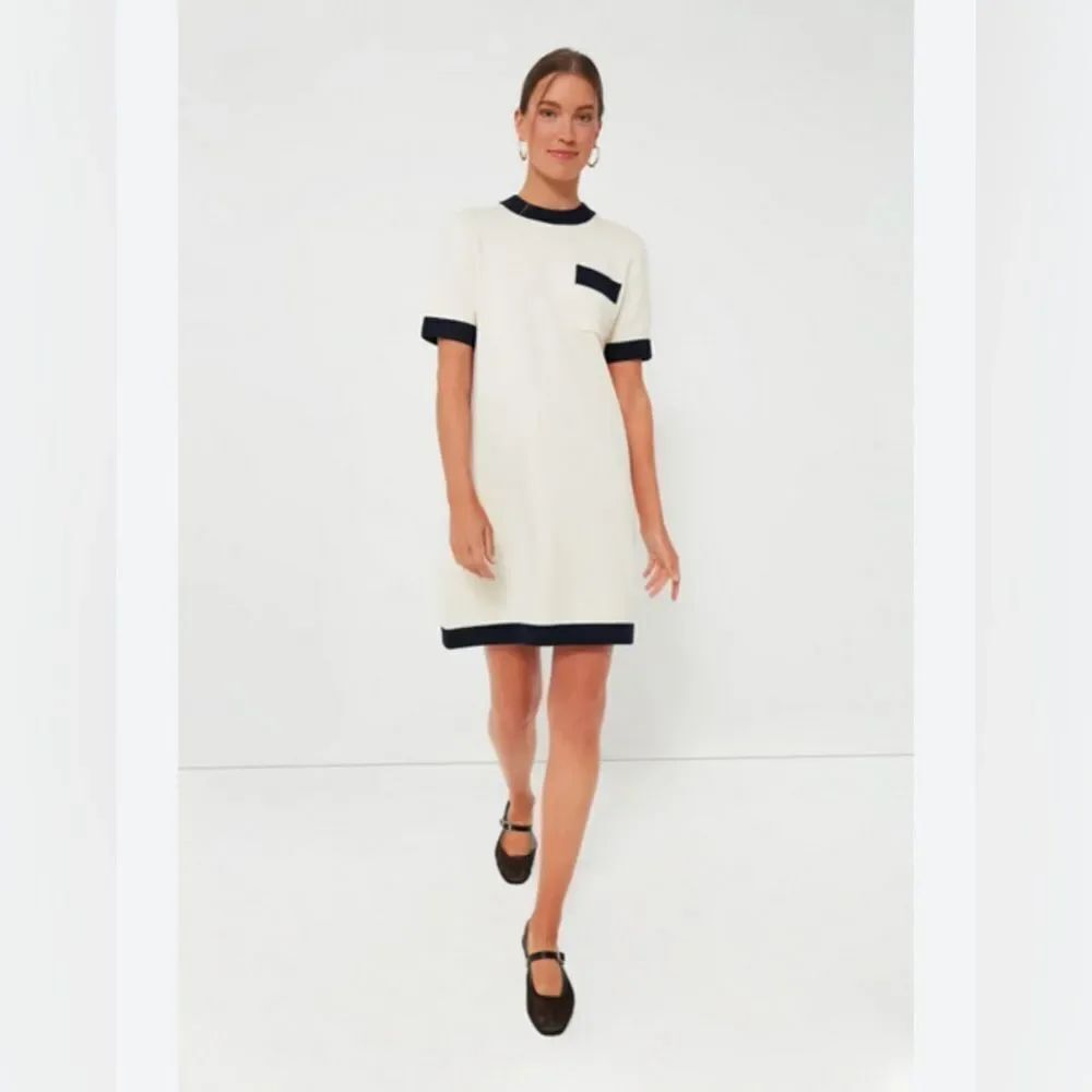 TUCKERNUCK Dress M Merritt Wool Blend Ivory Black Knit Short Sleeve